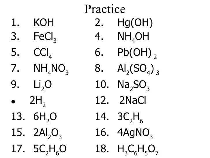 Counting atoms in simple molecules with coefficients answer key